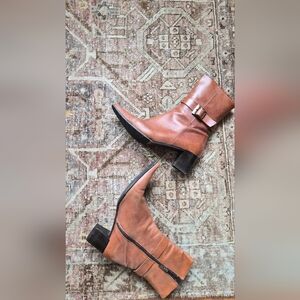 Rene Lezard Caramel Brown Ankle Boots with Buckle Detail